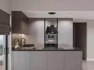 Modern kitchen with glossy lacquered doors 3D model