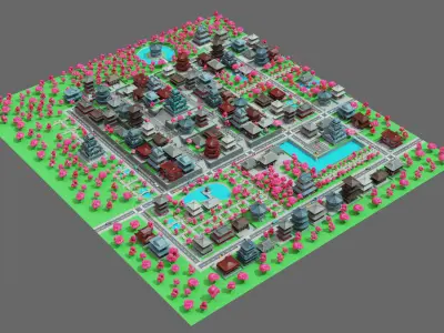 Japan City Low-poly 3D model