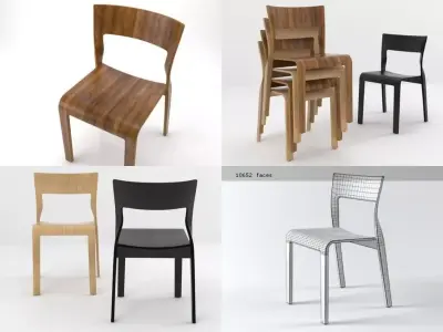 Torsio four wooden chairs 3D model