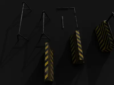 Metal and Concrete Barriers Free low-poly 3D model