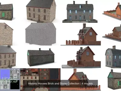 Historic Houses Brick and Stone Collection 3D Model Pack