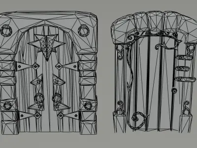 Cartoon dungeon door Polygonal Style Low-poly 3D model