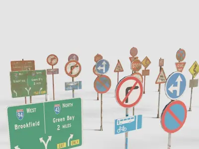 street and traffic signs with pbr textures Low-poly 3D model