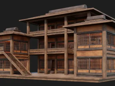 Old Japanese House Building 4K Textures GameReady 114 Low-poly 3D model