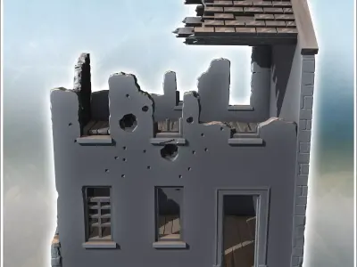 Modern ruined house with damaged door and upper floor 8 - Modern 3D print model