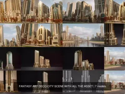 FANTASY ART DECO CITY SCENE WITH ALL THE ASSET 3D Model Pack