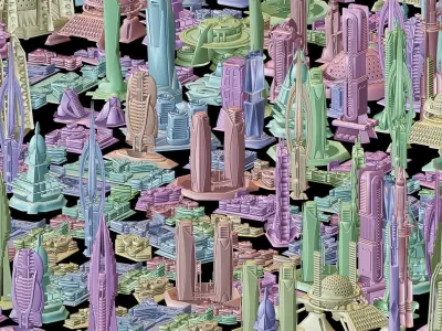 35 Futuristic Buildings VOL 5 Low-poly 3D model