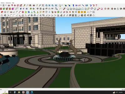 Apartment sketchup model with water fountain and swimming pool 3D model