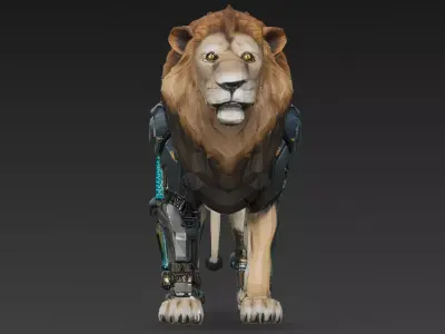 Cyber Lion Creature Model Low-poly 3D model