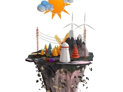 Floating Industrial Island Low Poly 3D model