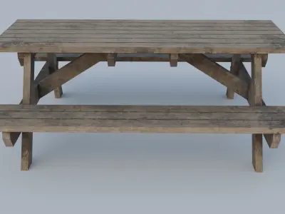 Worn Picnic Bench Low-poly 3D model