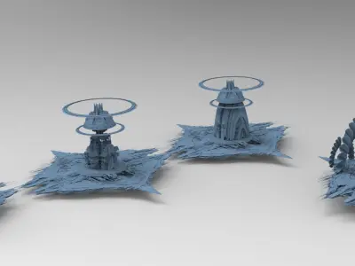 Cyberpunk Media Towers 4 versions Low-poly 3D model