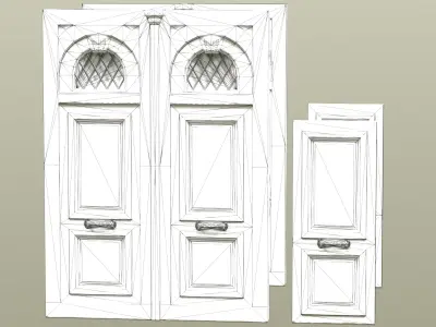 Wooden Painted Entrance Double Door windows Low-poly 3D model
