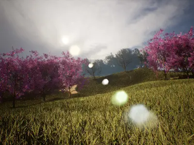 Blossom trees with rolling hill 3d scene Low-poly 3D model