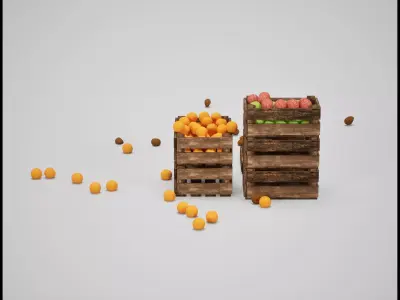 Wooden Crates with Fruits and Potatoes Low-poly 3D model