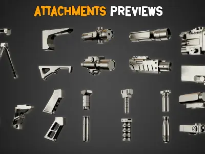 100 Game-Ready Gun Attachments    Vol 02 Low-poly 3D model