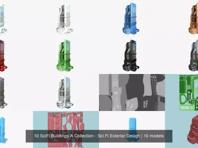 10 SciFi Buildings A Collection - Sci Fi Exterior Design 3D Model Pack