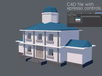 Low polygon town hall city hall building for games or 3D project Free low-poly 3D model