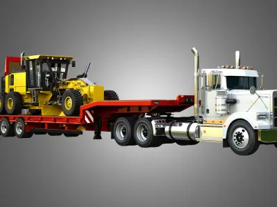 57P Semi Truck with JD - 870GGP Grader  3 in 1 3D Model Pack