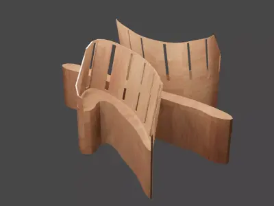 Sofa in Chinese script shape and chair Low-poly 3D model