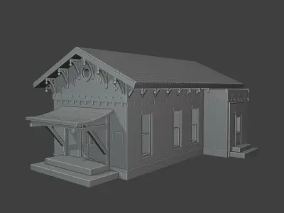 Historic Train Station Bld Low Poly Industrial Shed Warehouse  3D print model