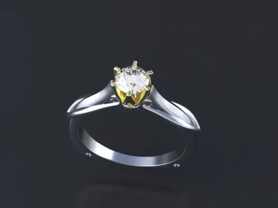 Engagement ring with round gem 4 mm 3D print model