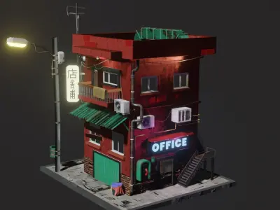 Building with neon sign 3D model