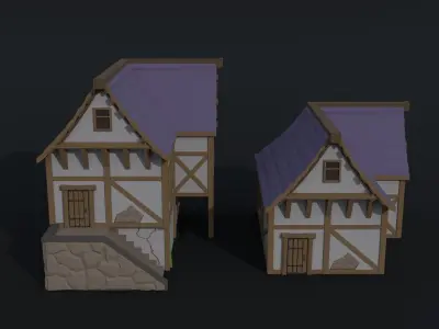 Cartoon medieval house Polygonal Style Low-poly 3D model