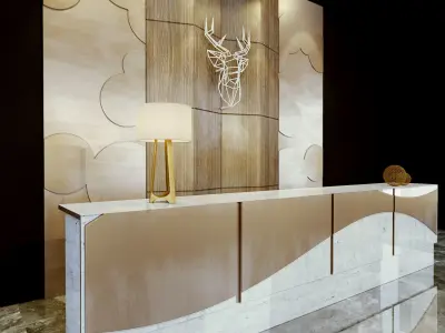 Reception cabinet with doors and drawers 3D model