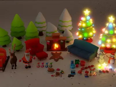 Stylized Christmas Pack Low-poly 3D model