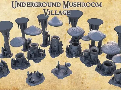 Underground Mushroom Village Tabletop Terrain 28 MM 3D print model