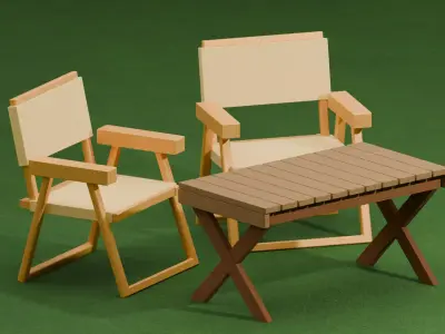 Industrial Beech Wood Folding Outdoor Set 3D model