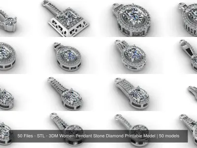50 Files - STL - 3DM Women Pendant Stone Diamond Printable Model 3D Model Pack