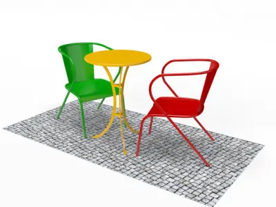 Portuguese Chair and Table Low-poly 3D model