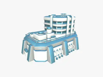 SciFi Hospital A01 White Blue - Sci Fi Exterior Design Low-poly 3D model