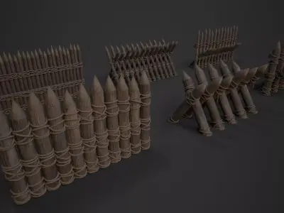 Wooden Barrier Set Low-poly 3D model