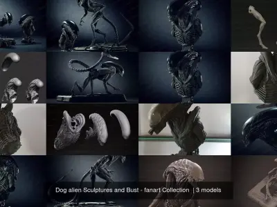 Dog alien Sculptures and Bust - fanart Collection  3D Model Pack