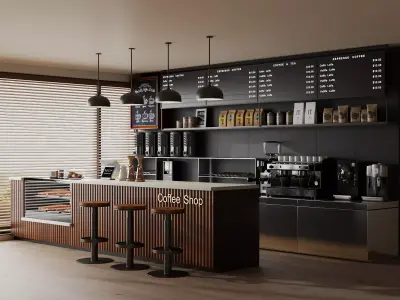 Modern Coffee Shop Interior Scene 3D Model Low-poly 3D model