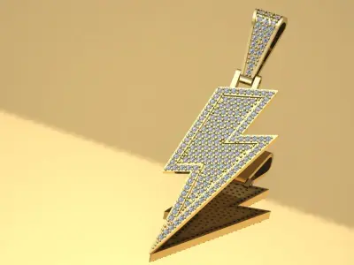lightning bolt with diamonds pendant 3D model 3D print model