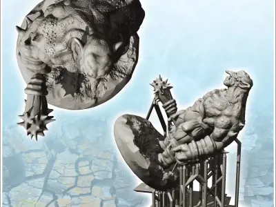 Solid troll in armor with spiked club 14 - Medieval Fantasy Magi 3D print model
