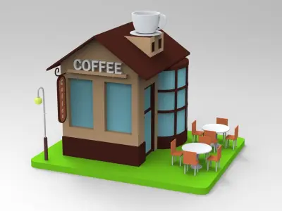 Cartoon Coffee Kiosk Low-poly 3D model