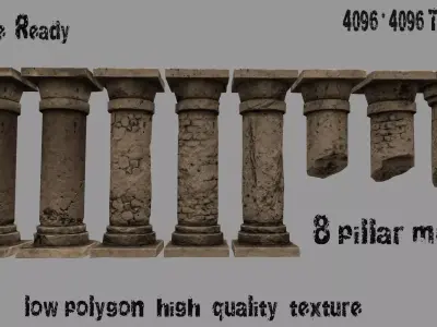 pillar set 9 columns Low-poly 3D model
