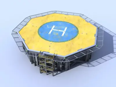 Helicopter industrial landing pad Orange - helipad - airfield  Low-poly 3D model