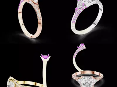 Split Shank Pave Solitaire Engagement Ring CAD Design 3D print model
