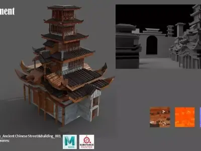 Ancient Traditional Chinese Building Free low-poly 3D model