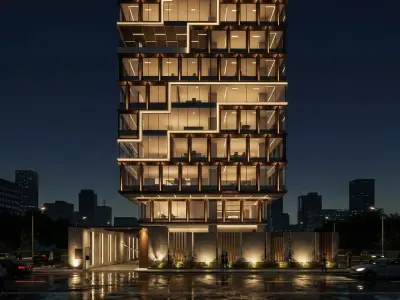 Modern Commercial Building Facade Low-poly 3D model