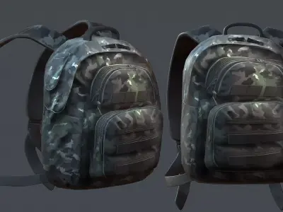Backpack military combat Black baggage Low-poly 3D model Low-poly 3D model