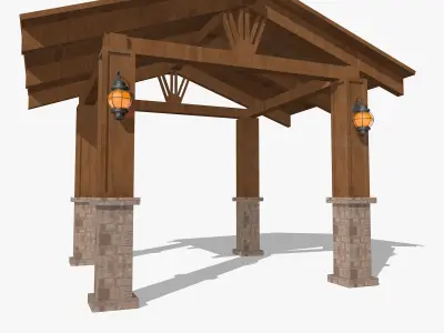 Wooden Shed with Lanterns Low-poly 3D model