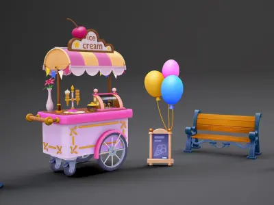 stylized ice cream pack scene Low-poly 3D model