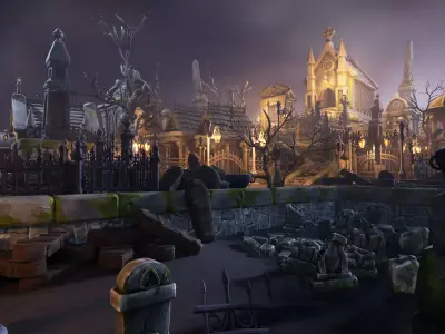 Stylized graveyard Low-poly 3D model
